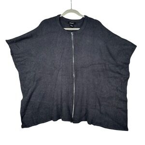 DKNY Gray Ribbed Knit Zip Up Poncho Wrap Cape Oversized Cardigan‎ Sweater OSFM